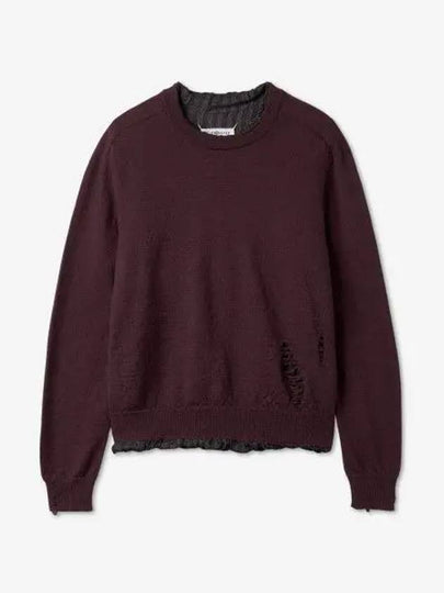 Distressed Layered Wool Knit Top Burgundy - MAISON MARGIELA - BALAAN 2