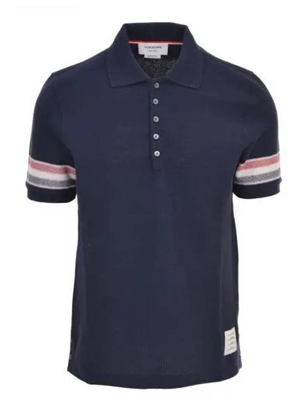 Men's RWB Stripe Cotton Polo Shirt Navy - THOM BROWNE - BALAAN 2