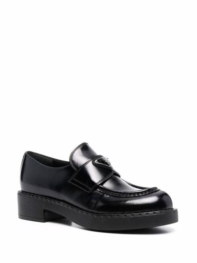 Triangle Logo Chocolate Brushed Leather Loafers Black - PRADA - BALAAN 5