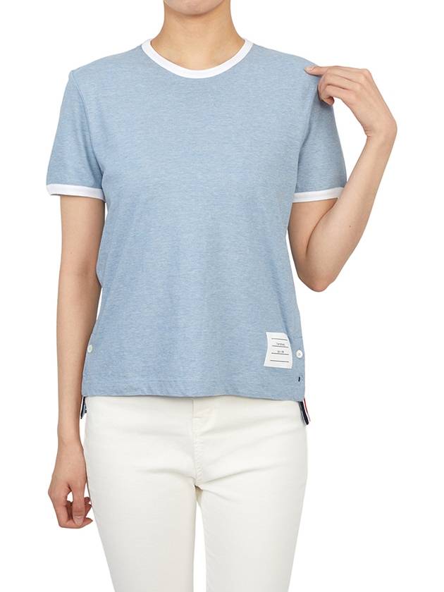 Women's Melange Jersey Ringer Short Sleeve T-Shirt Light Blue - THOM BROWNE - BALAAN 6