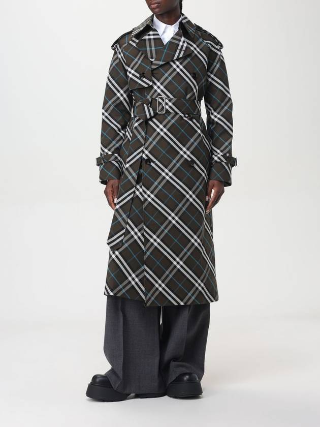 Check Long Cotton Blend Trench Coat Snug - BURBERRY - BALAAN 3