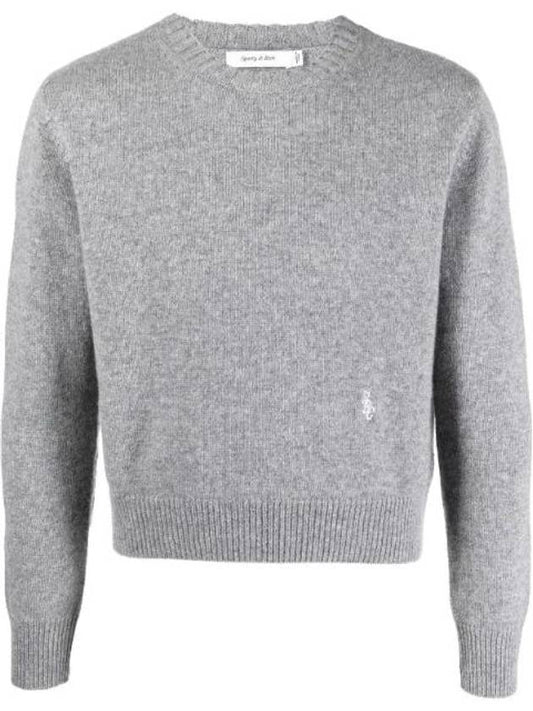 Embroidered Logo Crew Neck Cashmere Knit Top Grey - SPORTY & RICH - BALAAN 1
