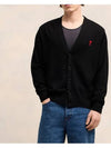 Red Heart Logo Merino Wool Cardigan Black - AMI - BALAAN 3