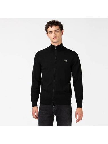 Men's Stand Up Collar Organic Cotton Zip-Up Jacket Black - LACOSTE - BALAAN 1