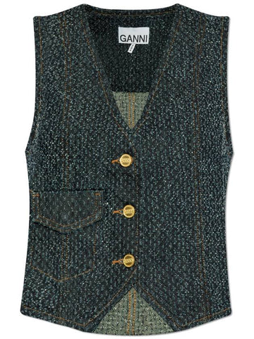 Ganni Denim Vest, Women's, Navy Blue - GANNI - BALAAN 1