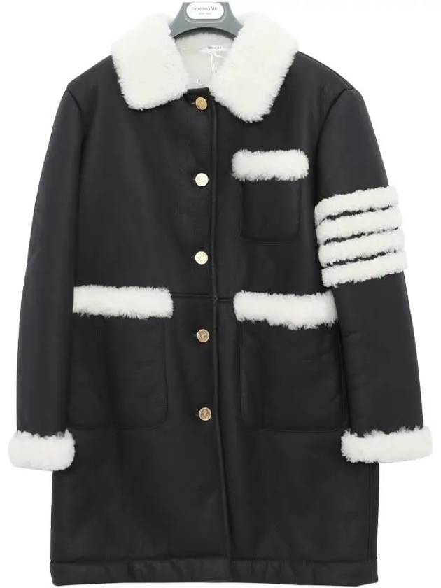 Reverse Shearling 4 Bar Round Collar Single Coat Navy - THOM BROWNE - BALAAN 5