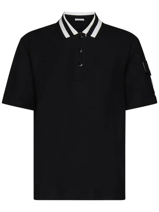 Logo Patch Short Sleeve Polo Shirt Black - MONCLER - BALAAN 1