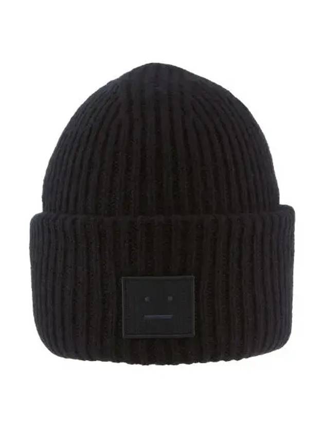 Face Patch Ribbed Wool Beanie Black - ACNE STUDIOS - BALAAN 3