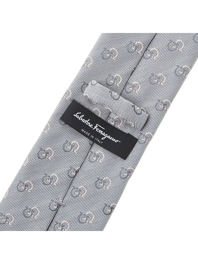 Gancini Cotton Silk Blend Tie Grey - SALVATORE FERRAGAMO - BALAAN 8