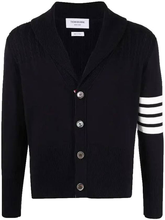 Men's Jersey Stitched Shawl Collar Cardigan Navy - THOM BROWNE - BALAAN.