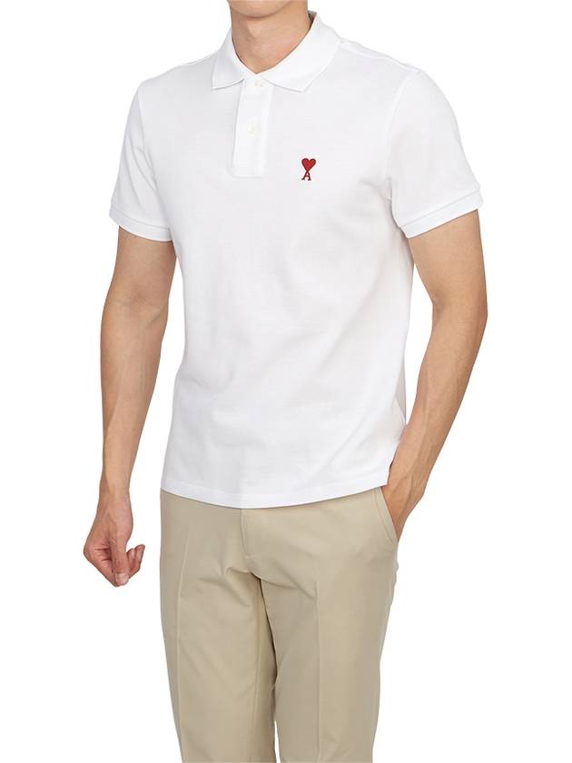 Heart Logo Polo Shirt White - AMI - BALAAN 5