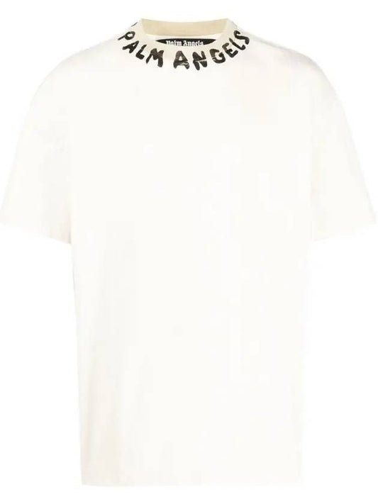 Logo Print Short Sleeve T-Shirt White - PALM ANGELS - BALAAN 1