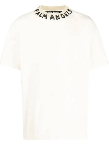 Logo Print Short Sleeve T-Shirt White - PALM ANGELS - BALAAN 1