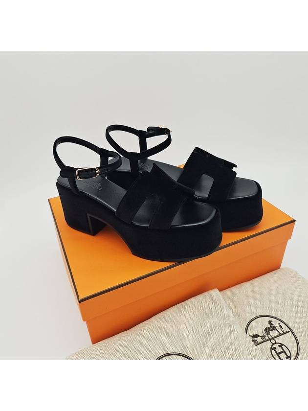 Jam 30 Platform Velvet Sandal Heels Black - HERMES - BALAAN 3