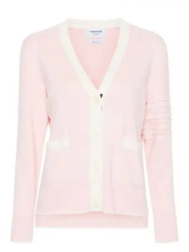 Milano Stitch V Neck Cardigan Pink - THOM BROWNE - BALAAN 2