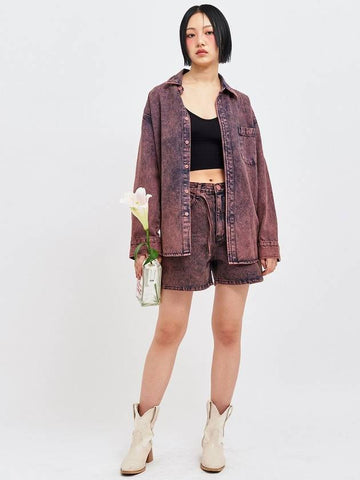 Oversized Wine Denim Shirt Set Pink - C WEAR BY THE GENIUS - BALAAN 1