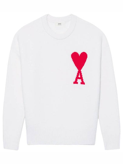 Big Heart Logo Overfit Wool Knit Top White - AMI - BALAAN 2