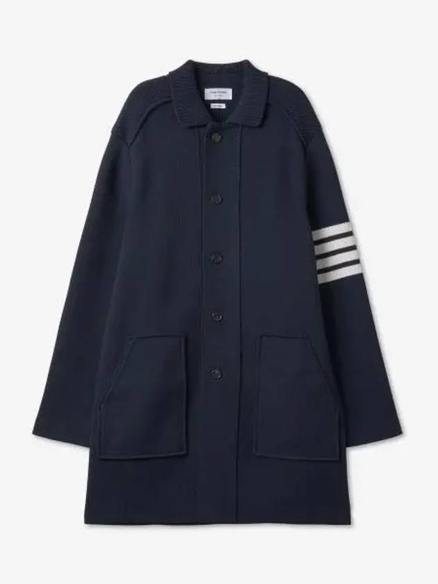 Cotton Cashmere Interlock 4-Bar Polo Collar Overcoat Navy - THOM BROWNE - BALAAN 2