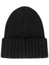 Logo Patch Wool Rib Knit Beanie Black - MONCLER - BALAAN 3