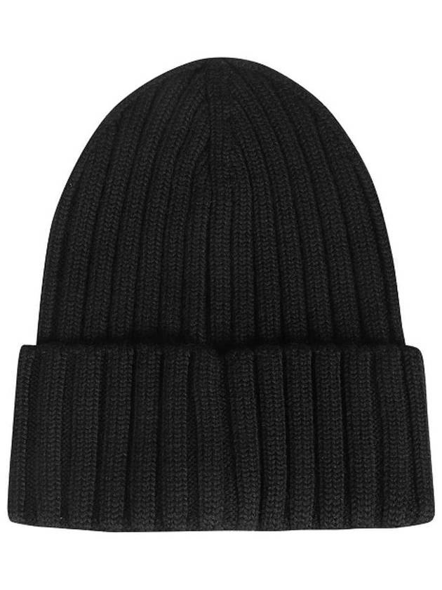 Logo Patch Wool Rib Knit Beanie Black - MONCLER - BALAAN 3