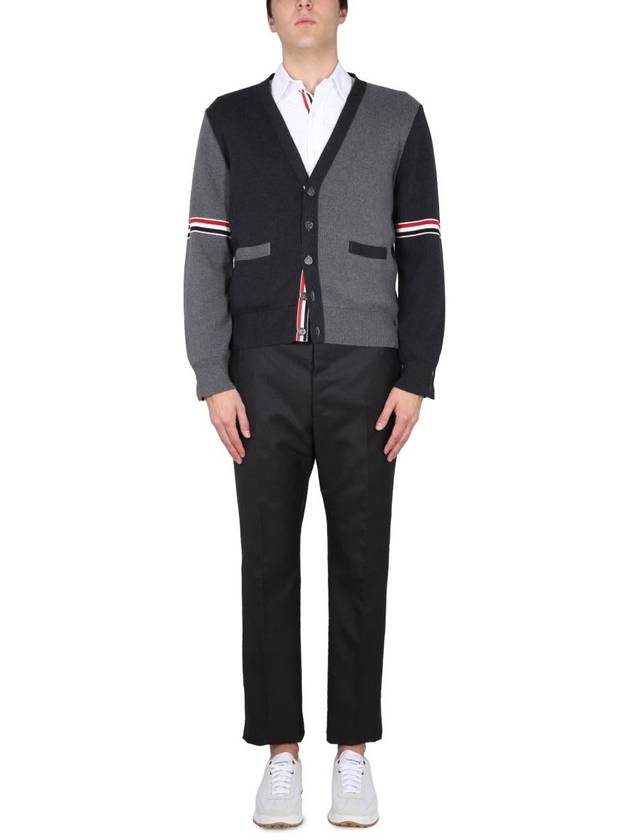 Funmix Cotton ArmBand V-Neck Cardigan Tonal Grey - THOM BROWNE - BALAAN 3