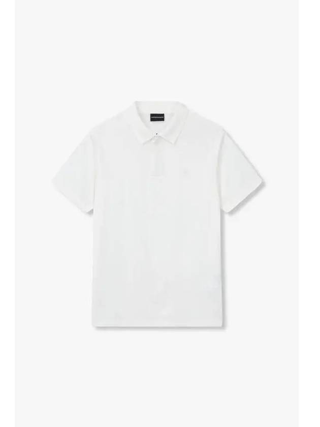 Men s Hidden Zip Up Pique Polo Shirt Off White - EMPORIO ARMANI - BALAAN 1