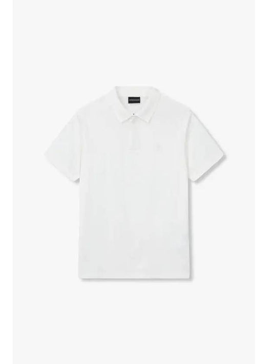 Men s Hidden Zip Up Pique Polo Shirt Off White - EMPORIO ARMANI - BALAAN 1