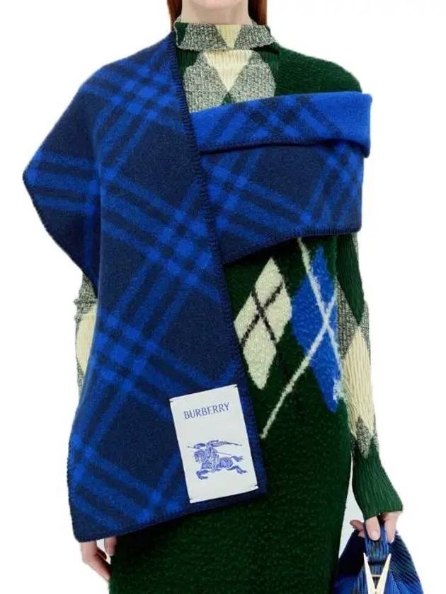 Logo Check Wool Scarf Blue - BURBERRY - BALAAN 7