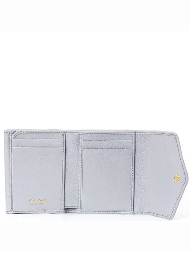 Metal Lettering Logo Leather Half Wallet Blue - MIU MIU - BALAAN 5