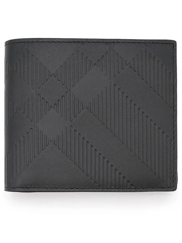 Embossed Checked Leather Half Wallet Black - BURBERRY - BALAAN 3