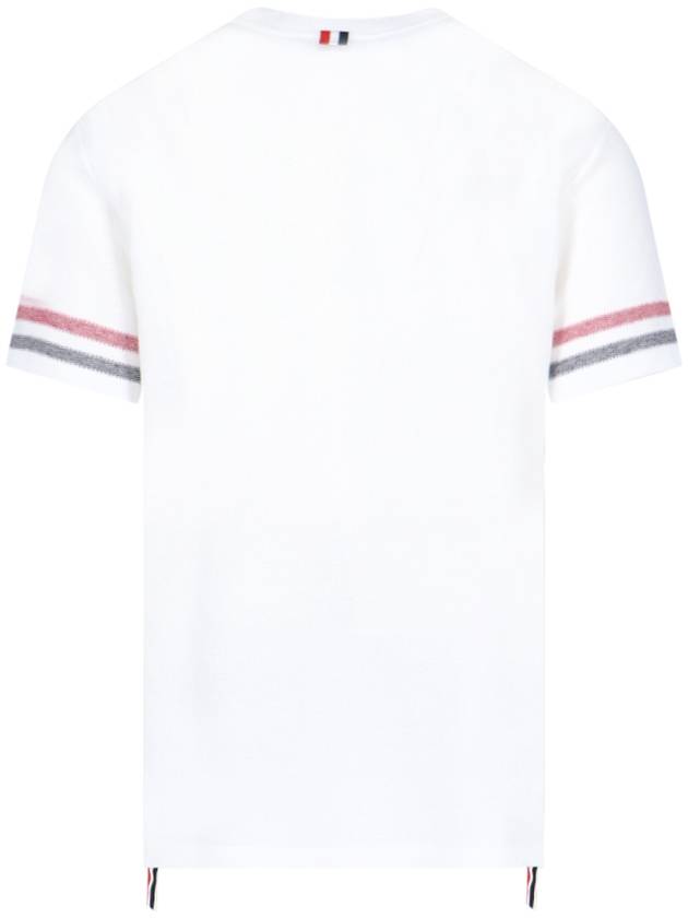 Textured Cotton Stripe Short Sleeve T-Shirt White - THOM BROWNE - BALAAN 4