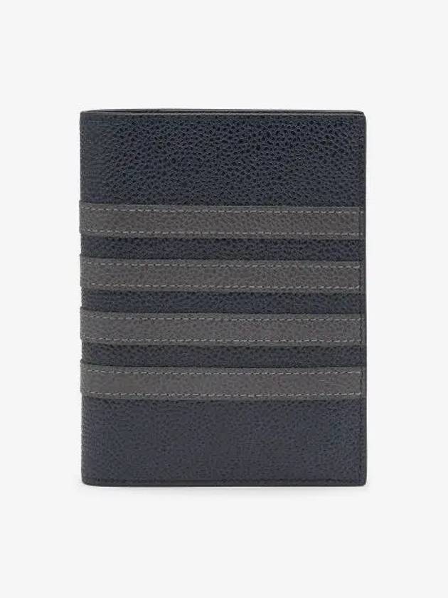 Pebble Grain Leather 4 Bar Card Wallet Navy - THOM BROWNE - BALAAN 2