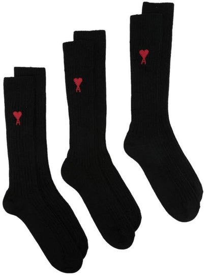 Heart Logo Socks 3 Packs Set Black - AMI - BALAAN 2