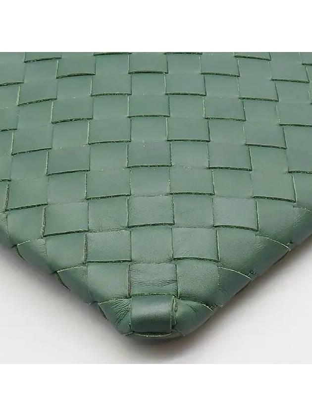 607479 Emerald green color intrecciato weaving half zipper document clutch - BOTTEGA VENETA - BALAAN 6