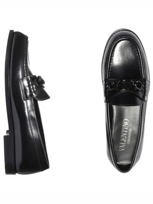 V logo chain leather loafers men - VALENTINO - BALAAN 1