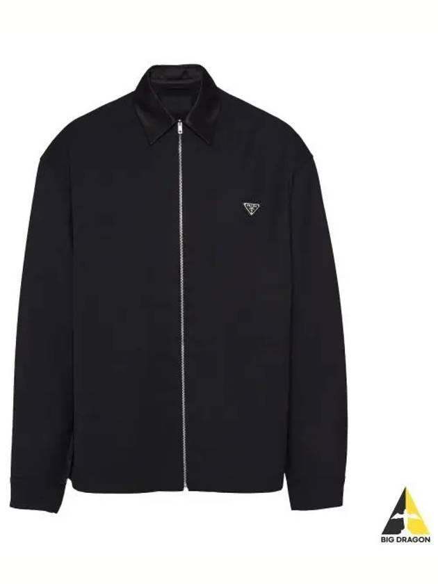 Triangle Logo Wool Shirt Zip Up Jacket Black - PRADA - BALAAN 2