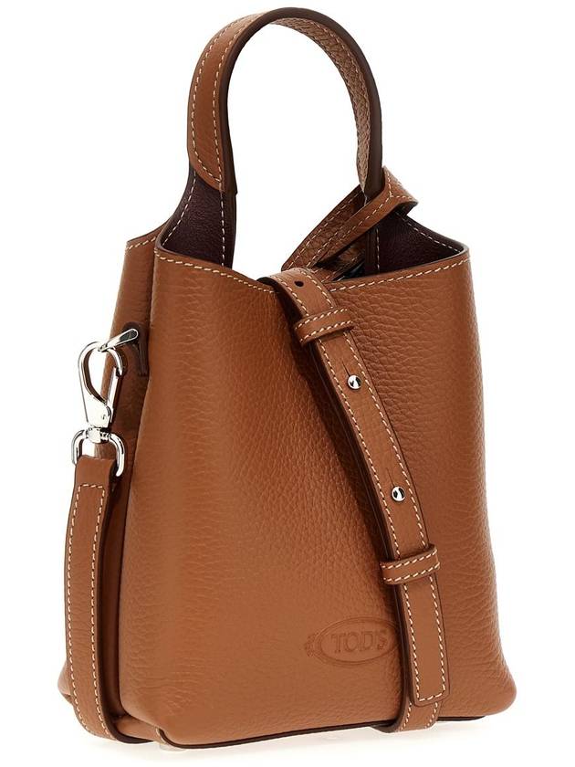 Micro Leather Mini Tote Bag Brown - TOD'S - BALAAN 3