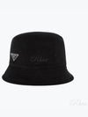 Triangle Logo Corduroy Bucket Hat Black - PRADA - BALAAN 2