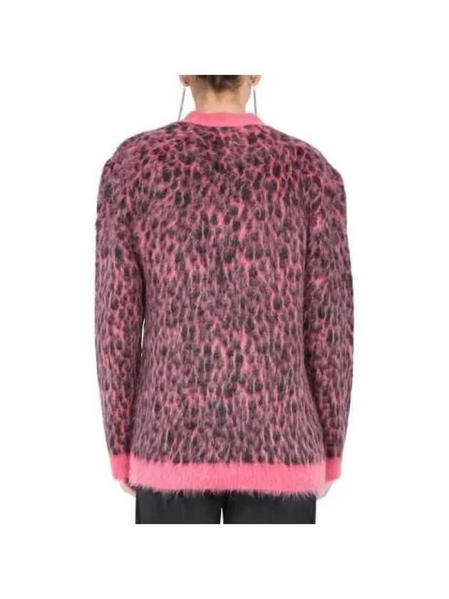 Leopard Jacquard Cardigan Pink - SAINT LAURENT - BALAAN 3