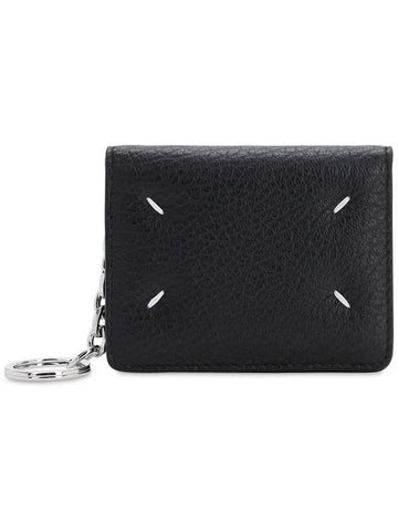 Maison Margiela Stitched Logo Key Holder Chain Leather Card Holder Black - MAISON MARGIELA - BALAAN 1