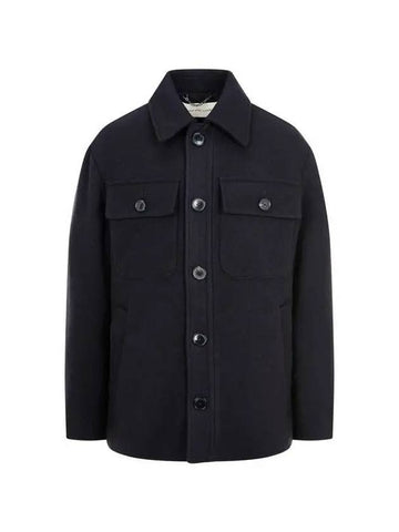 Men's Wide Wool Button-Up Jacket Dark Navy 271382 - DRIES VAN NOTEN - BALAAN 1