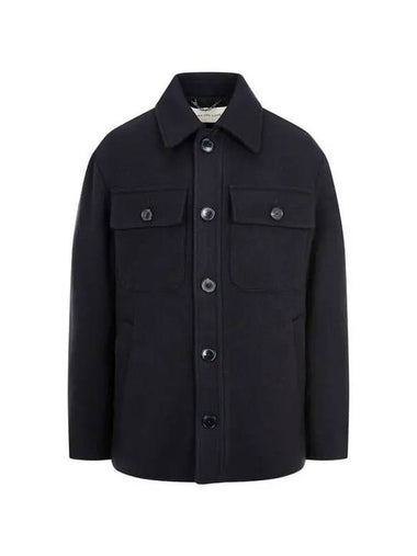 Men's Wide Wool Button-Up Jacket Dark Navy 271382 - DRIES VAN NOTEN - BALAAN 1