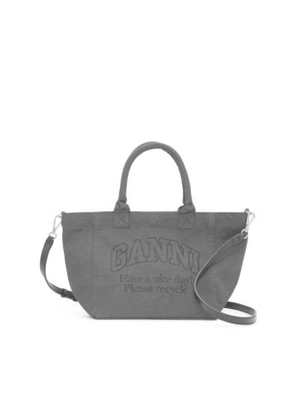 Embroidered Logo Cotton Tote Bag Black - GANNI - BALAAN 1