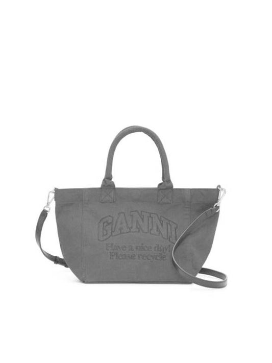 Embroidered Logo Cotton Tote Bag Black - GANNI - BALAAN 1