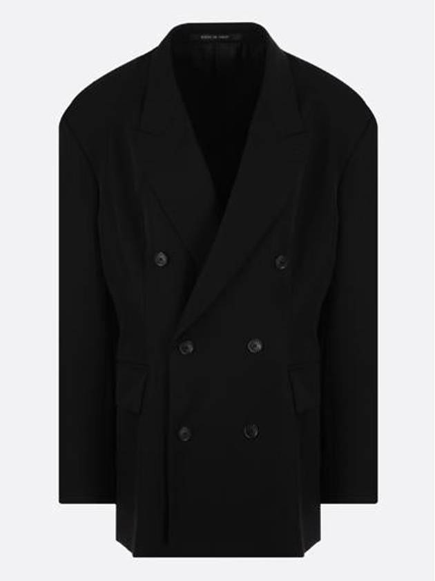 Cinched Double Breasted Wool Jacket Black - BALENCIAGA - BALAAN 3