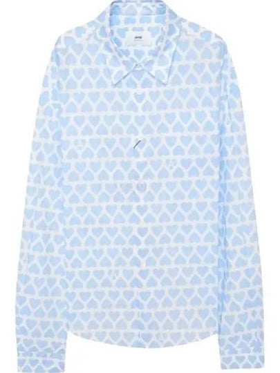 Heart Pattern Oversized Fit Long Sleeve Shirt Sky Blue - AMI - BALAAN 2