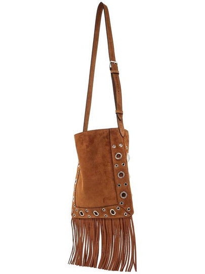 brown copper suede crossbody bag with studs and fringe - VALENTINO - BALAAN 2