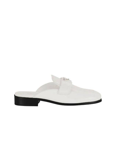 Triangle Logo Brushed Leather Bloafers White - PRADA - BALAAN 1