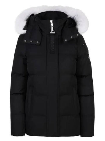 Women's Astoria ASTORIA Hooded Fur Down Short Padded Jacket Black - MOOSE KNUCKLES - BALAAN.