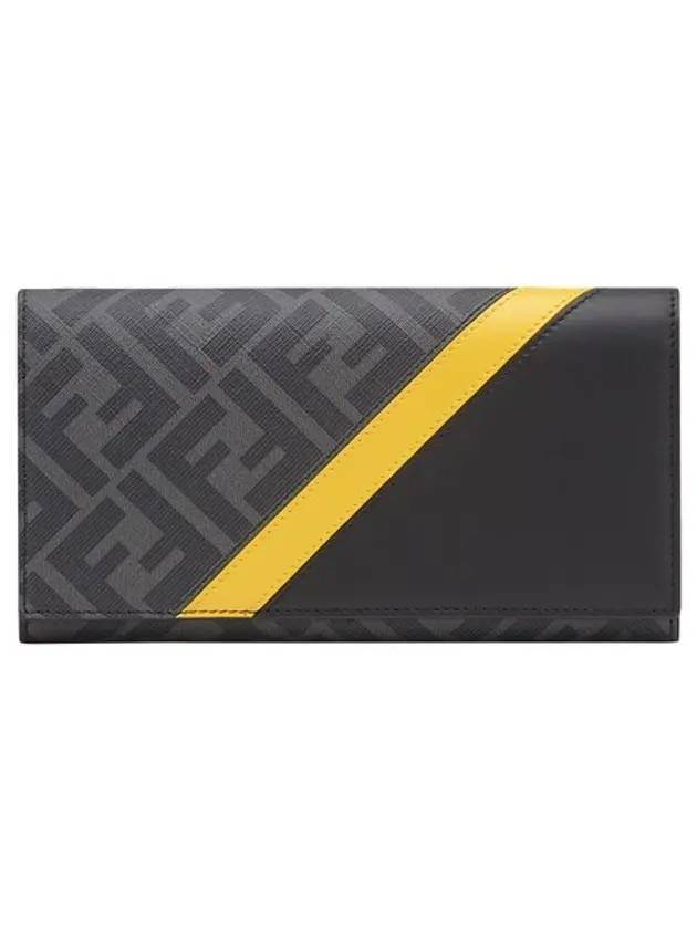 FF logo fabric flap long wallet gray - FENDI - BALAAN 1